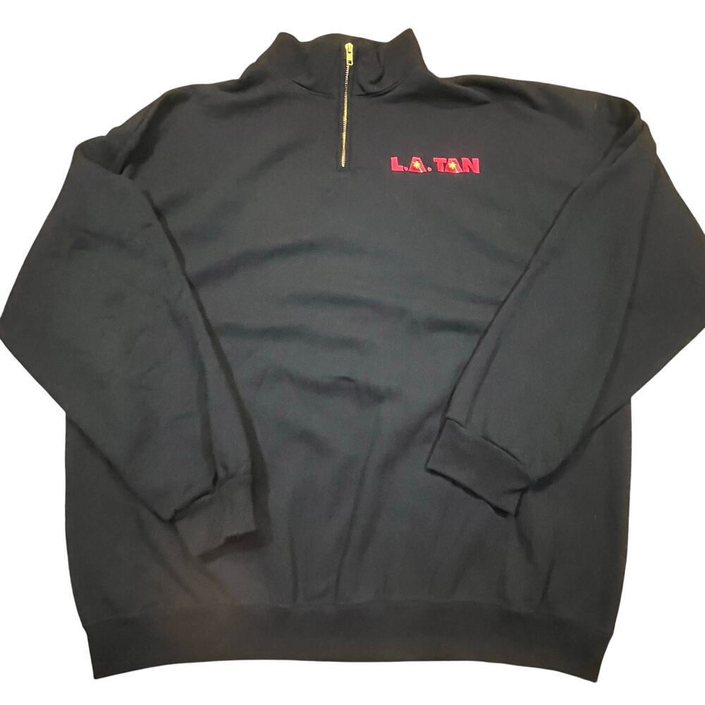 LA TAN Employees Women 2XL Quarter Zip Sweatshirt Navy‎ Pullover Palm Tree